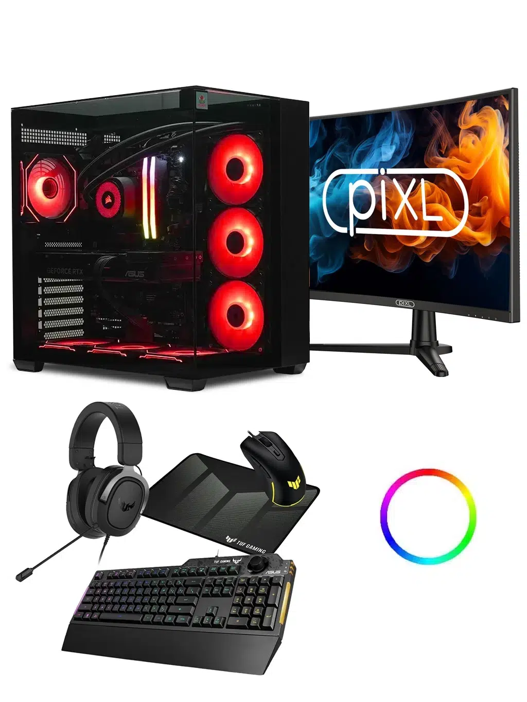 Extreme gaming PC bundle with 27-inch 240Hz curved monitor, keyboard, mouse and headset