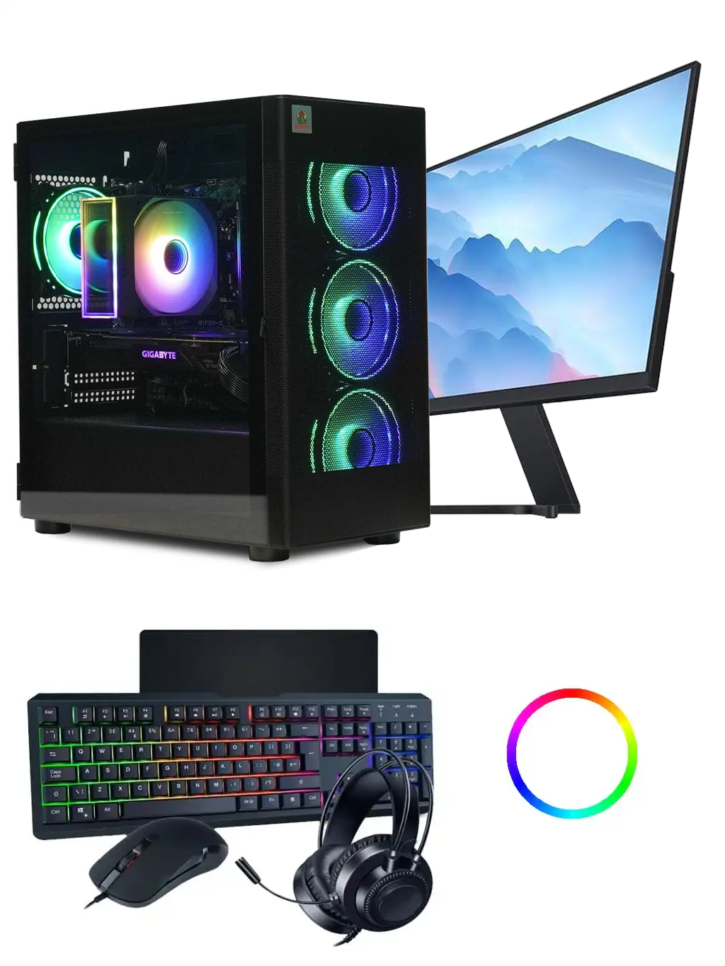 Obsidian gaming PC bundle with monitor, keyboard, mouse and headset