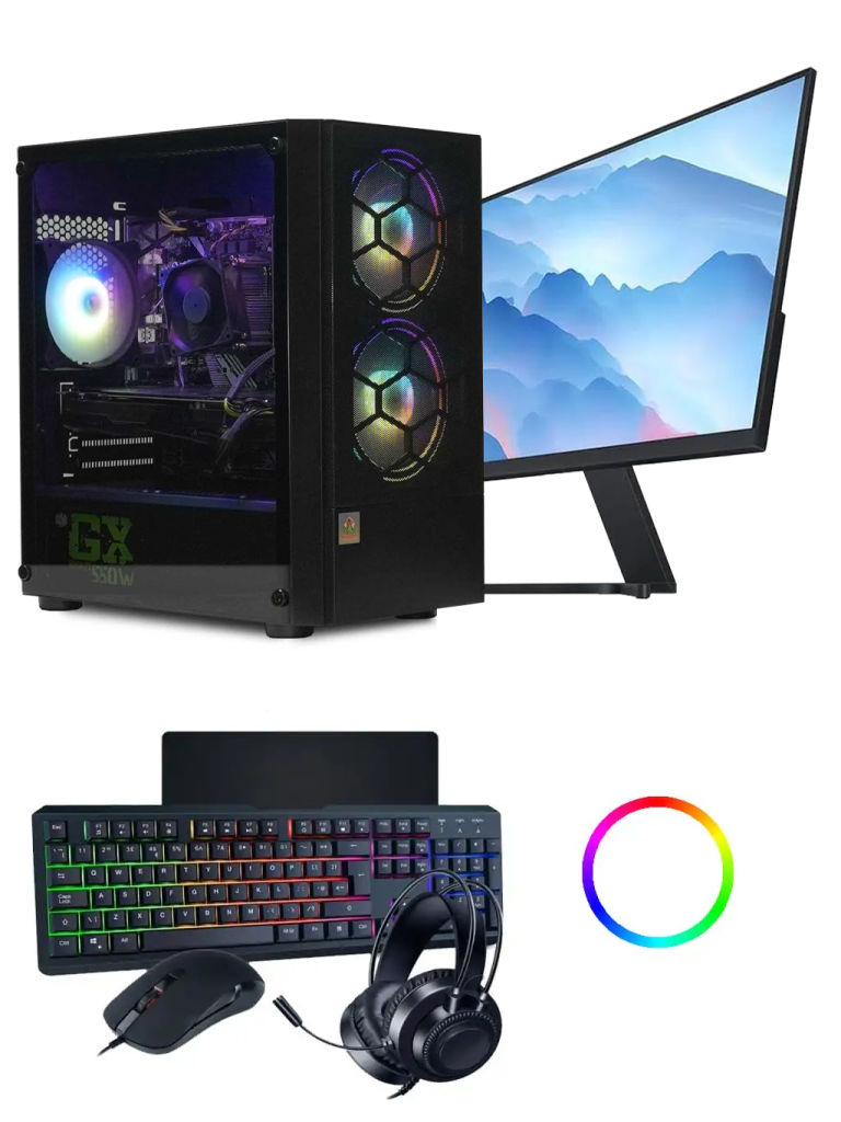 Turbo gaming PC bundle with 24-inch monitor, keyboard, mouse and headset